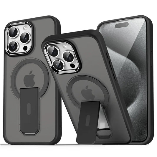 Luxury for Magsafe Folding Stand Magnetic Phone Case for Iphone 16 15 14 13 12 17 Pro Max plus Matte Translucent Back Cover Caps